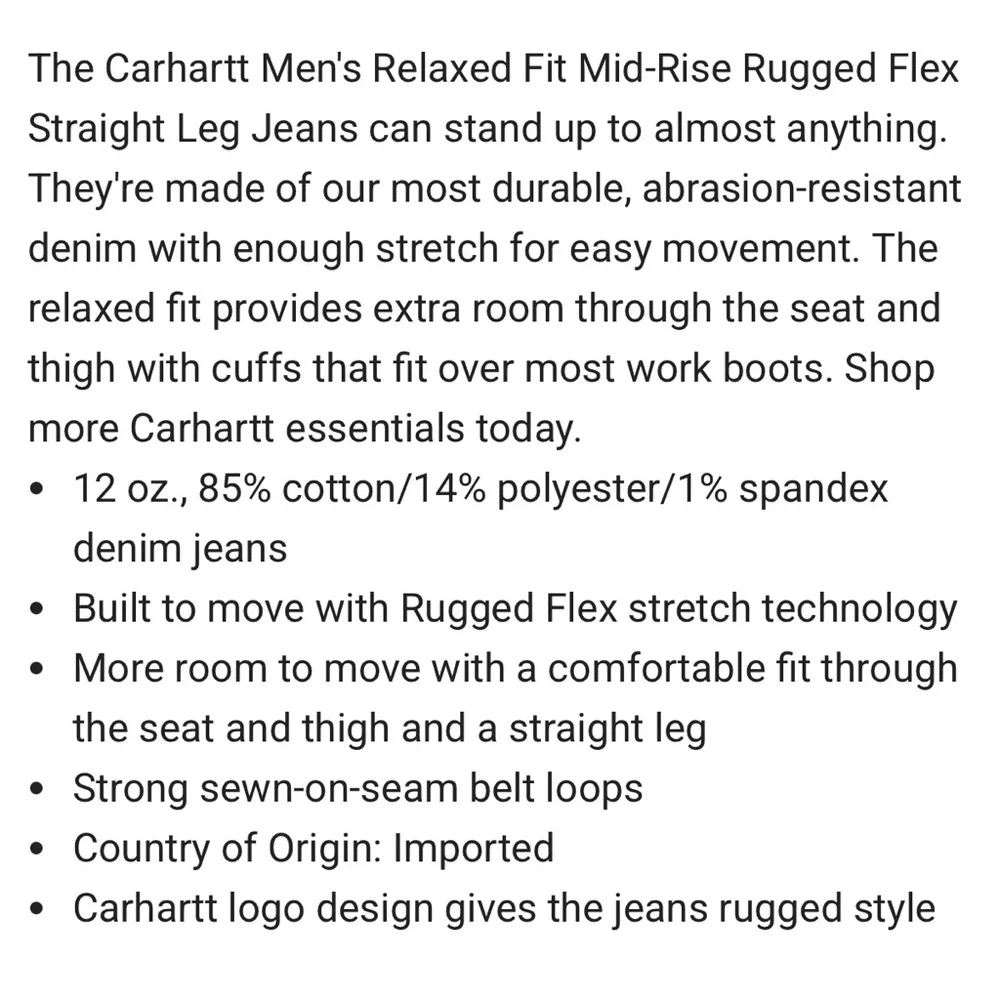 - Carhartt 36x34 Rugged Flex Straight Leg Jeans! EUC!